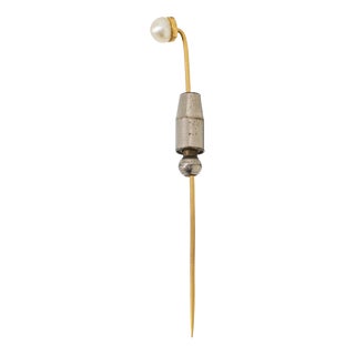 Lapel Pin in 19.2 Karat Gold with Pearl For Sale
