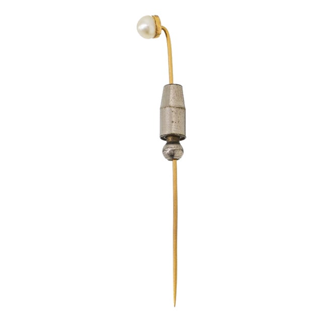 Lapel Pin in 19.2 Karat Gold with Pearl For Sale