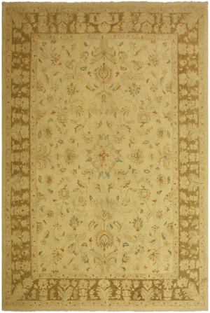 1990s Shabby Chic Kafkaz Ivory/Lt. Brown Wool Rug -10'0 X 13'6
