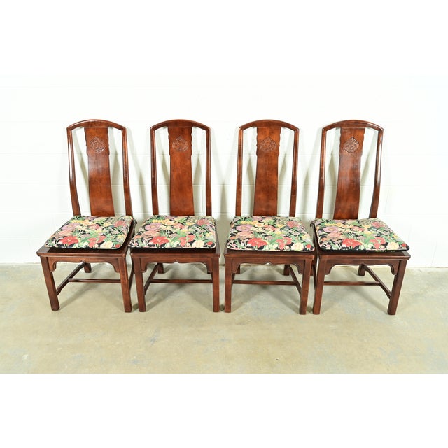 Mid-Century Modern Henredon Hollywood Regency Chinoiserie Sculpted Mahogany Dining Chairs, Set of Four For Sale - Image 3 of 15