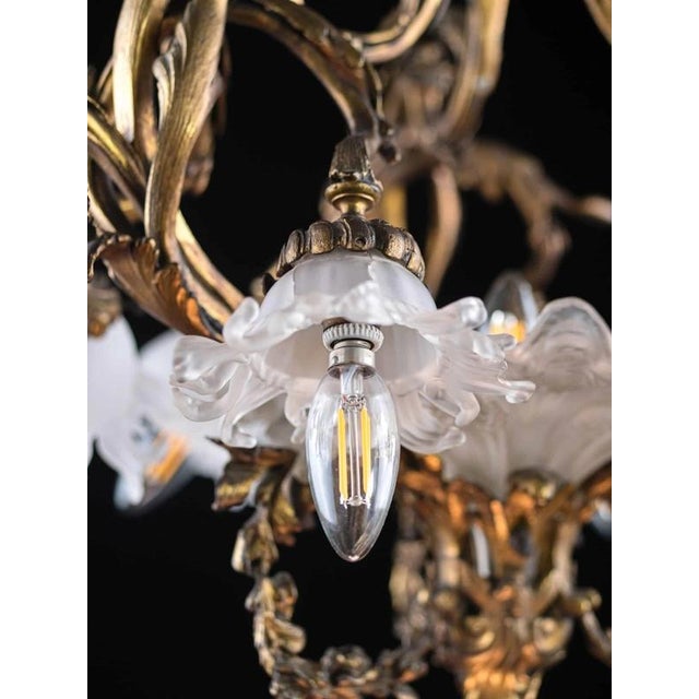 Art Nouveau Chandelier in Bronze and Glass For Sale - Image 4 of 7