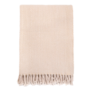 Bellani Beige & Cream Merino Wool Throw Blanket with Fringe Trim