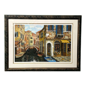 1990s Large Signed Serigraph “Autumn in Venice” by Viktor Shvaiko – Artist’s Proof Ap 13/15, Framed