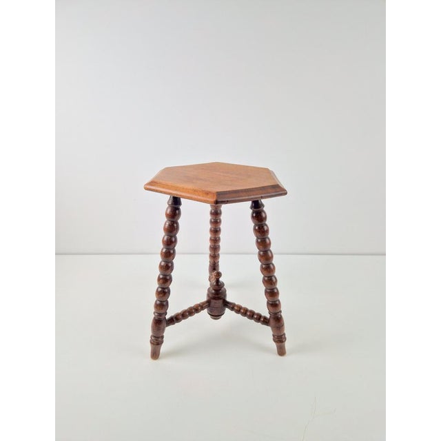 Brown Vintage Bobbin Side Table or Stool in Oak, 1930s For Sale - Image 8 of 8