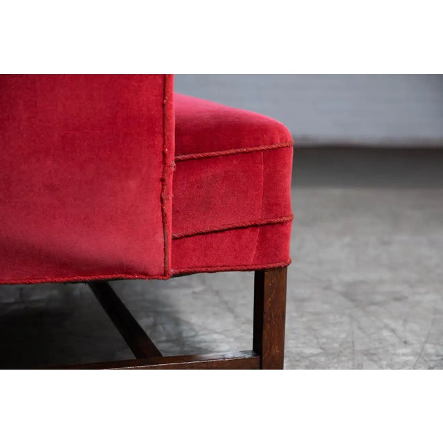 Danish Classic 1930s "Banana-Style" Settee or Bench in Red Velvet For Sale In New York - Image 6 of 9