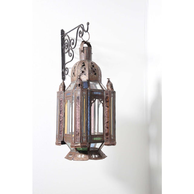 Handcrafted Moroccan Tole and Glass Lantern, Moorish Style, 1960 For Sale - Image 9 of 17