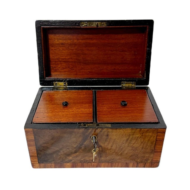 Early 19th Century English Regency Burr Walnut Two-Compartment Tea Caddy Box For Sale - Image 6 of 8