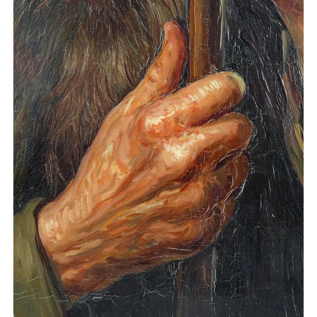 1960s Alfonso Grassi, An Old Man on a Stick, 1960s, Oil Painting on Canvas For Sale - Image 5 of 14
