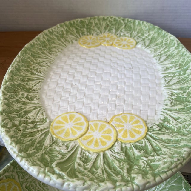 French Country Vintage Shafford “Lemons & Cabbage” Majolica Serving Platter With Bowl For Sale - Image 3 of 6