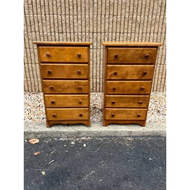 Pair of Early 20th Century Solid Tiger Maple Nightstands Small Chests of Drawers Crafted from solid pine Drawers moves...