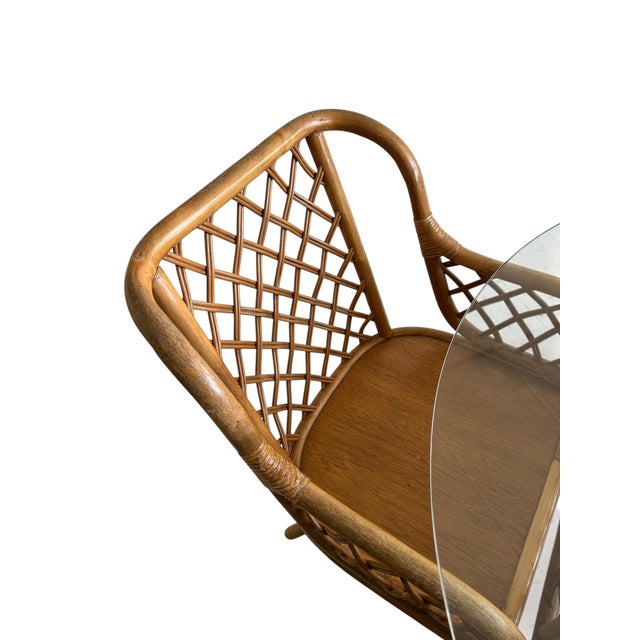 Mid 20th Century Rattan Latticed Dining Set With Glass Top Table For Sale - Image 10 of 16