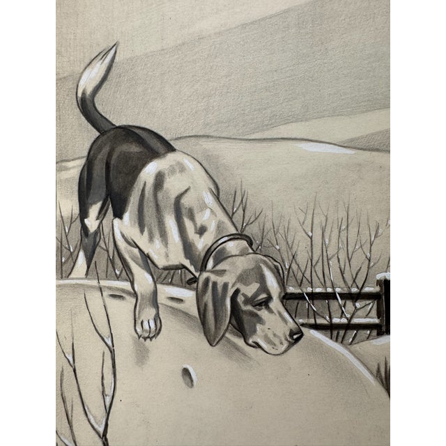 Original graphite pencil drawing by American artist and illustrator Theodore E. Schrock (1879–1952), depicting a hunting...