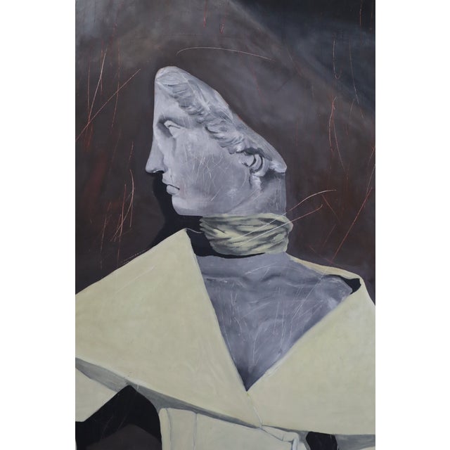 “Woman in Jacquemus” is an oil painting that reimagines a classical bust through the lens of contemporary fashion. Draped...