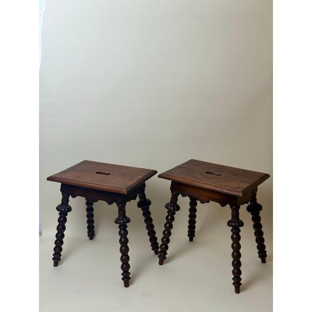 Antique Carved and Turned Oak Stools, 1850, Set of 2 For Sale - Image 15 of 17