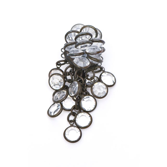 Mid-Century Modern Vintage Sorrelli Swarovski Crystal Dangle Clip on Earrings, 1980's, Signed, Pair For Sale - Image 3 of 7