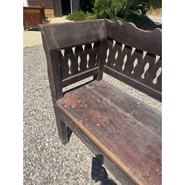 1930s Antique Wood Bench For Sale - Image 5 of 14