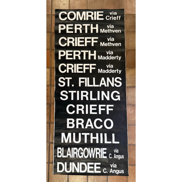 Black and White Monumental Vintage 1990’s Scottish Transportation Bus Destination Roll Sign For Sale - Image 10 of 10