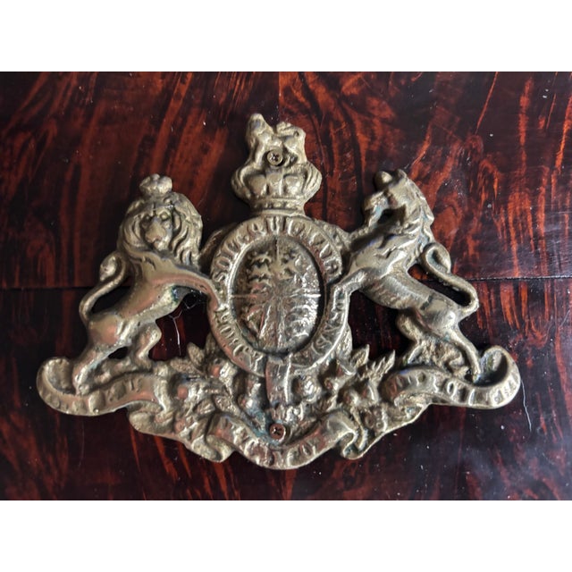 A 19th century Jewelry Box made of rare Calamander wood with an applied brass British Coat of Arms on the lid. Calamander...