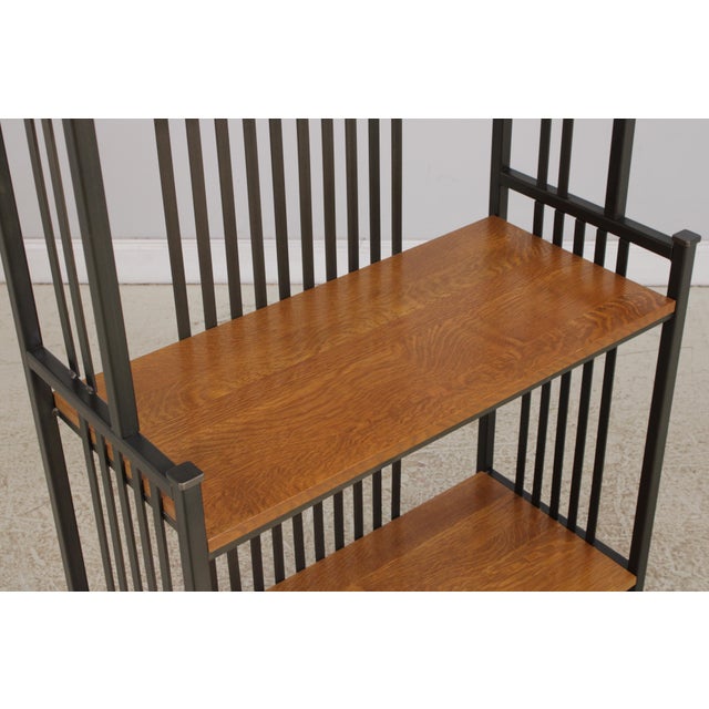 Stickley Oak 4 Tier Metal Bookshelf Bakers Rack For Sale - Image 9 of 17