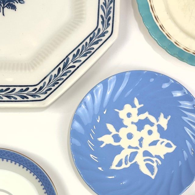 Eclectic Cornflower & Cream Vintage Wall Plate Curation - Group of 13 For Sale - Image 4 of 18