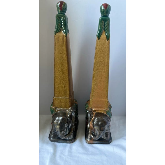Pair of Late 20th Century Glazed Ceramic Painted Elephant Sculpture Figurines For Sale - Image 4 of 9