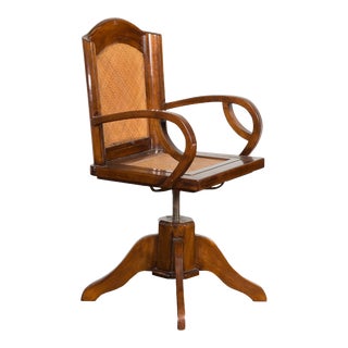 1940s Art Deco Style Swivel Desk Chair with Woven Rattan & Loop Arms For Sale
