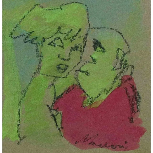 Mid-Century Modern Mino Maccari, Figures, Original Charcoal and Watercolor, Mid-20th-Century, Framed For Sale - Image 3 of 4