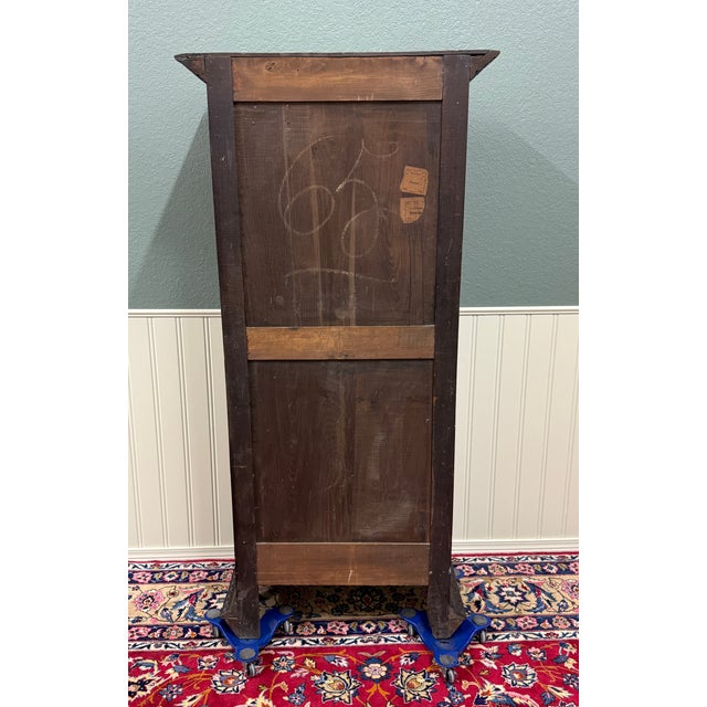 Antique French Breton Bookcase Armoire Linen Cab Wavy Glass Carved Chestnut 19th For Sale - Image 18 of 18