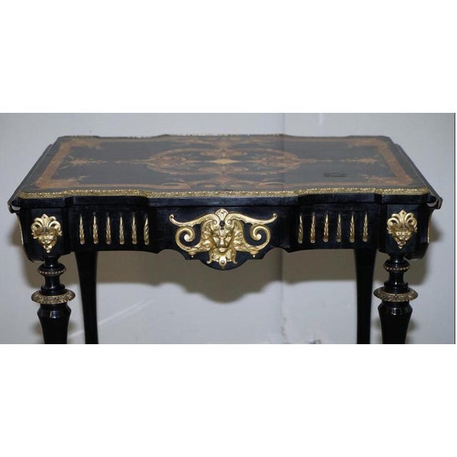 19th Century Louis Philippe Ebonised Marquetry Inlaid Bronze Extending Table For Sale - Image 3 of 17