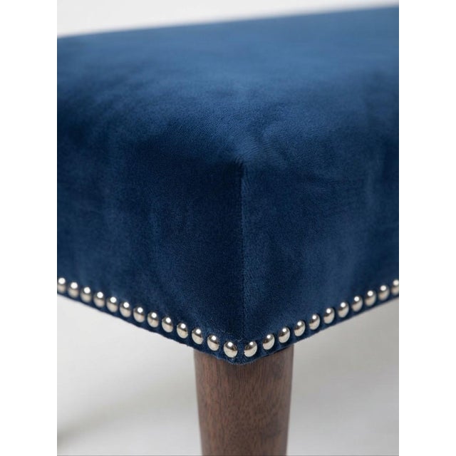 1960s Mid-Century Hungarian Bench in Blue Velvet with Nailhead Trim For Sale - Image 5 of 7