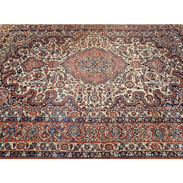Vintage Persian Isfahan Rug, Hand-Knotted Wool, Floral Pattern, Ivory & Red, 8x12 For Sale - Image 11 of 18