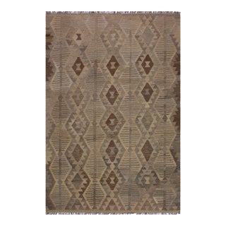 Retro Kilim Gray Beige Wool Rug - 5'4" X 6'4" For Sale