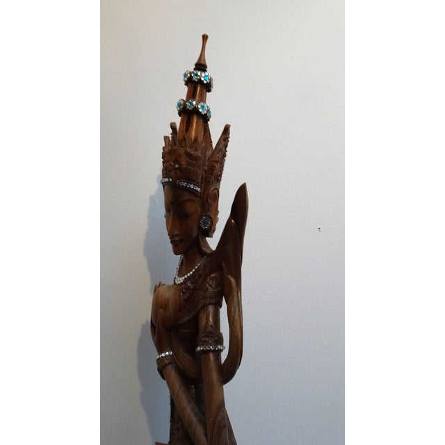 Large Balinese Hand-Carved Coromandel Wooden Sculpture of Dancer, Indonesia, 1920s-1940s For Sale - Image 12 of 18