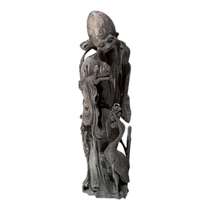 Asian Hand Carved Wood Sculpture Star of Longevity Shòu Xīng