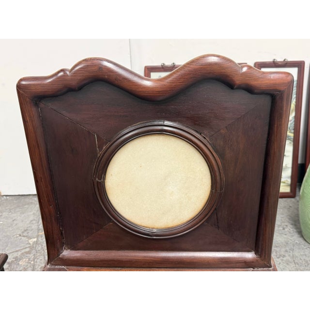 Wood Antique Rosewood Chairs + Round Stone Inserts Side Chairs, Pair. For Sale - Image 7 of 12