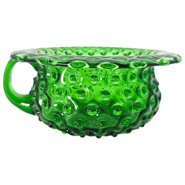 Early 20th Century Vintage Green Hobnail Handled Chamber Pot Glass Bowl, 7.5" For Sale - Image 5 of 14