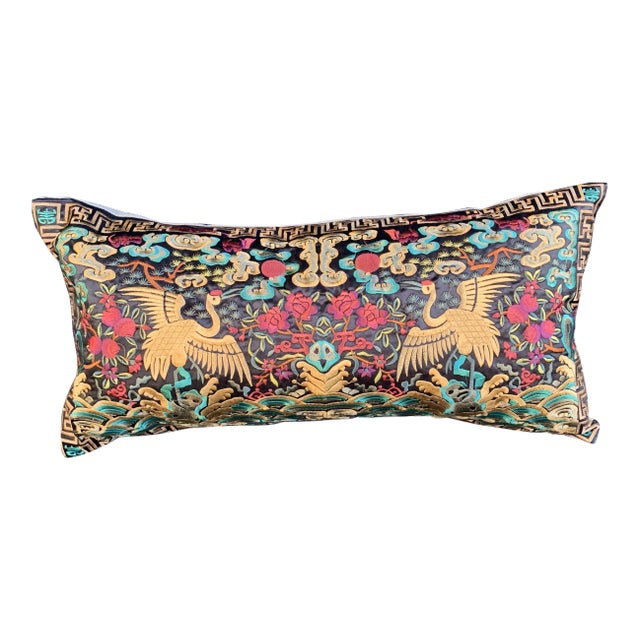 Hollywood Regency Black, Turquoise & Gold Asian Chinoiserie Boudoir Pillow For Sale