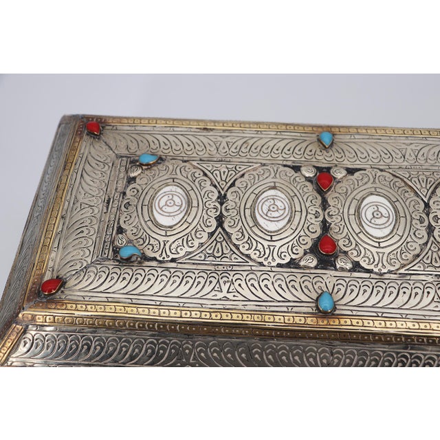 1960s Large Box Decorated With Silver and Turquoise Stones For Sale - Image 10 of 17
