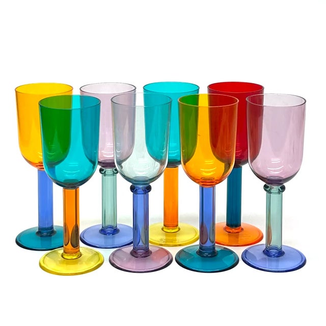 Vivacious 1980s Chic Color Blocked Stemware by PrecisionCraft - Set of 8 For Sale - Image 4 of 8