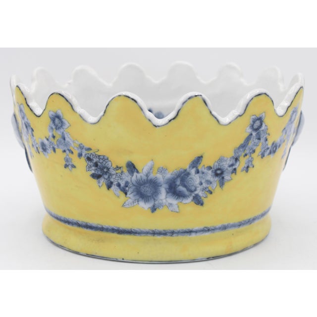 Mid 20th Century Yellow and Blue Ceramic Cachepot Planter For Sale In Tulsa - Image 6 of 9