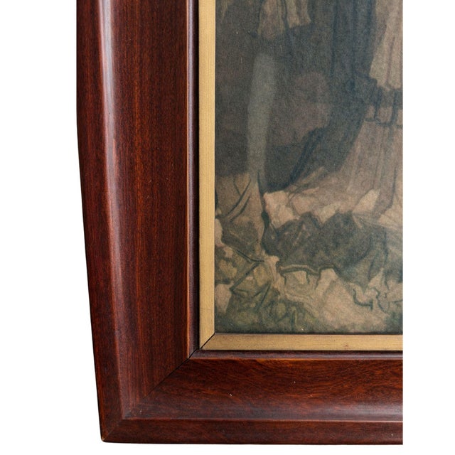 Wood 1950s Framed Medieval Print After Edwin Austin Abbey “Sir Galahad Passes From the Land” For Sale - Image 7 of 8