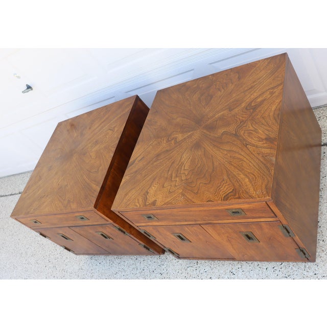 1970s Pair of Vintage Campaign Style Nightstands / End Tables For Sale - Image 5 of 7