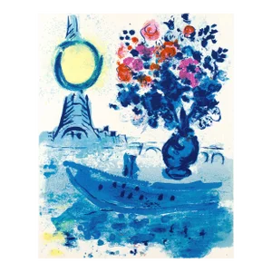 1962 Lithograph "Le Bateau Mouche Au Bouquet" (Riverboat Bouquet) by Marc Chagall