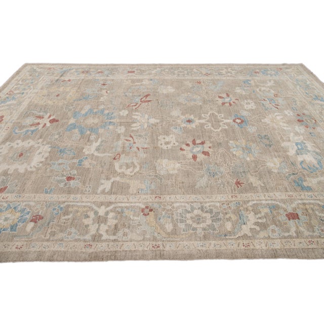 Textile Modern Floral Sultanabad Handmade Wool Rug For Sale - Image 7 of 10