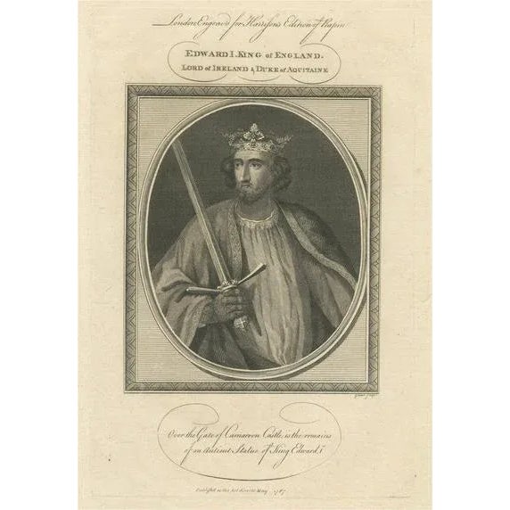 Beige 1787 Engraved Portrait of King Edward I - Hammer of the Scots For Sale - Image 8 of 8