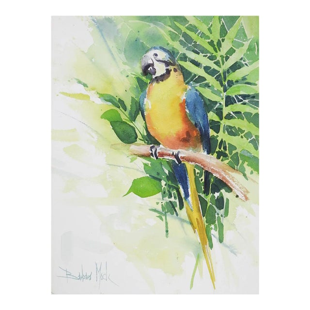 Late 20th Century Barbara Mock Parrot Watercolor Painting For Sale