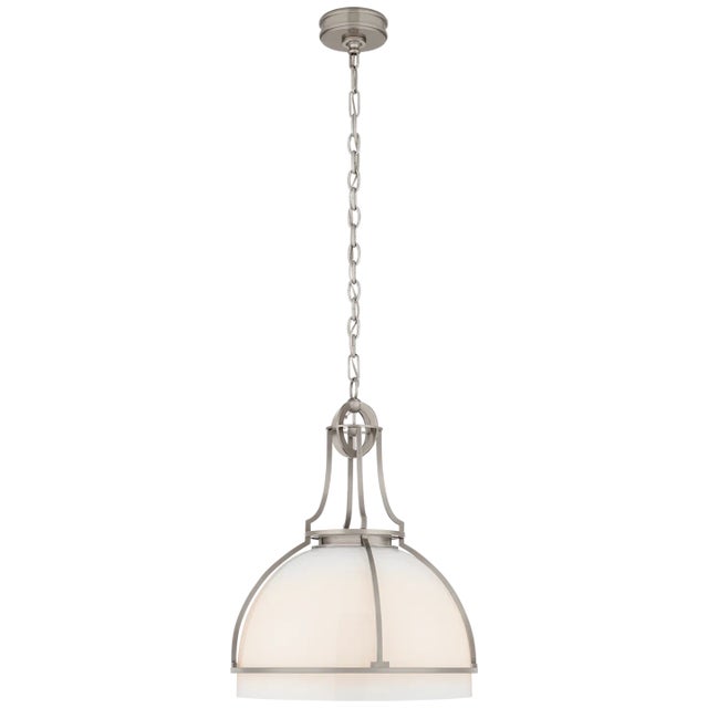 Chapman & Myers for Visual Comfort Signature Gracie Large Dome Pendant in Antique Nickel with White Glass For Sale
