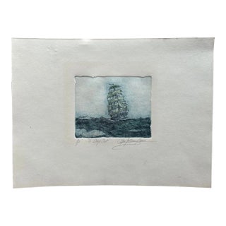 Original Hand Colored Artists Proof Etching of a Clipper Ship on the Ocean by G Banse For Sale