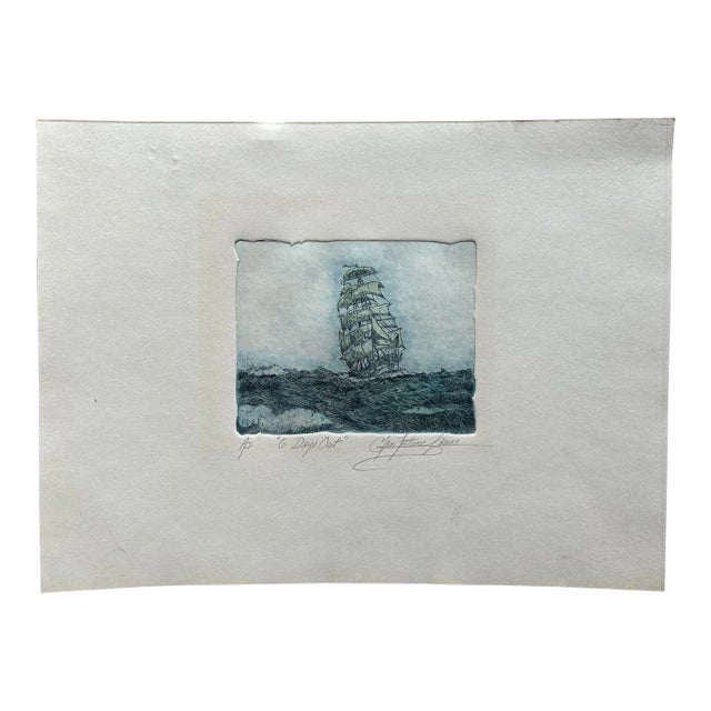 Original Hand Colored Artists Proof Etching of a Clipper Ship on the Ocean by G Banse For Sale