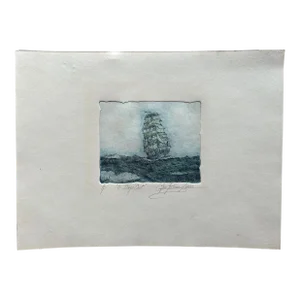 Original Hand Colored Artists Proof Etching of a Clipper Ship on the Ocean by G Banse